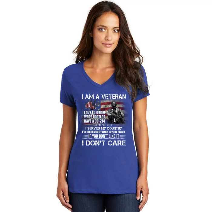 I Am A Veteran I Love Freedom My Country Funny Veteran Gift Women's V-Neck T-Shirt