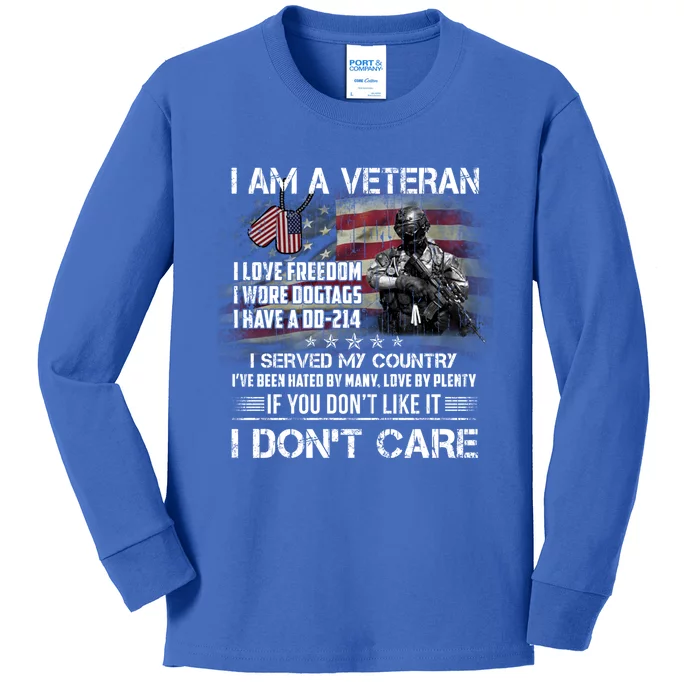 I Am A Veteran I Love Freedom My Country Funny Veteran Gift Kids Long Sleeve Shirt