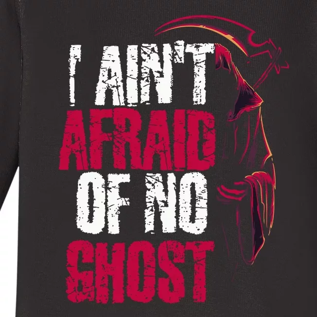 I AinT Afraid Of No Ghost Funny Halloween Baby Long Sleeve Bodysuit