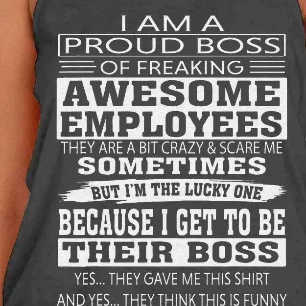 I Am A Proud Boss Of Freaking Awesome Employees Women's Knotted Racerback Tank