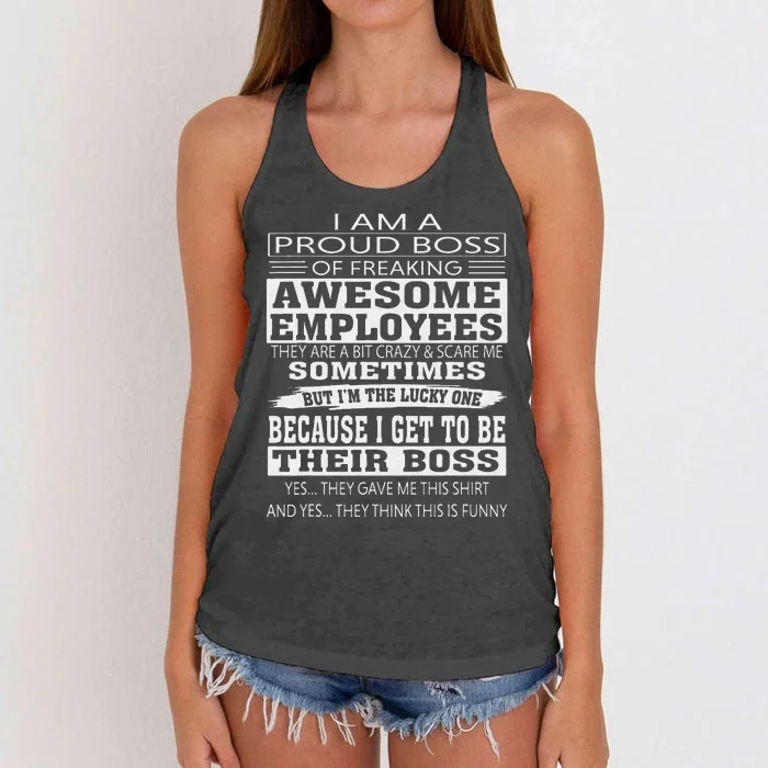 I Am A Proud Boss Of Freaking Awesome Employees Women's Knotted Racerback Tank