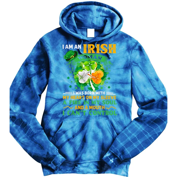 I Am An Irish I Was Born With My Heart On My Sleeve Funny Gift Tie Dye Hoodie