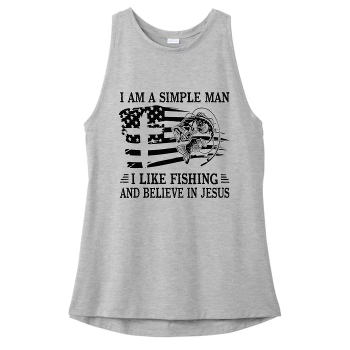 I An A Simple Man I Like Fishing And Believe In Jesus Christ Ladies Tri-Blend Wicking Tank