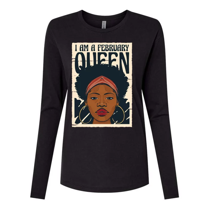 I Am A February Queen Gift For Her Womens Cotton Relaxed Long Sleeve T-Shirt