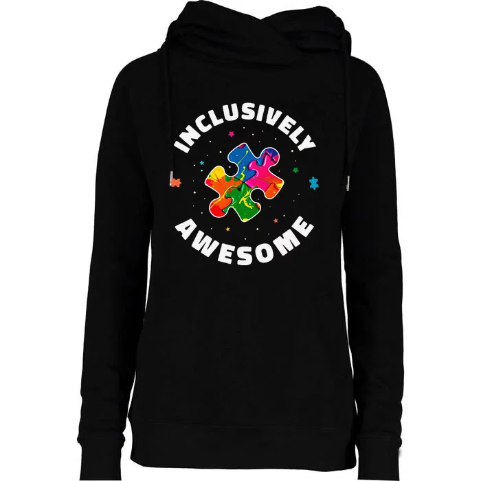 Inclusively Awesome Autism Teacher Sped Womens Funnel Neck Pullover Hood