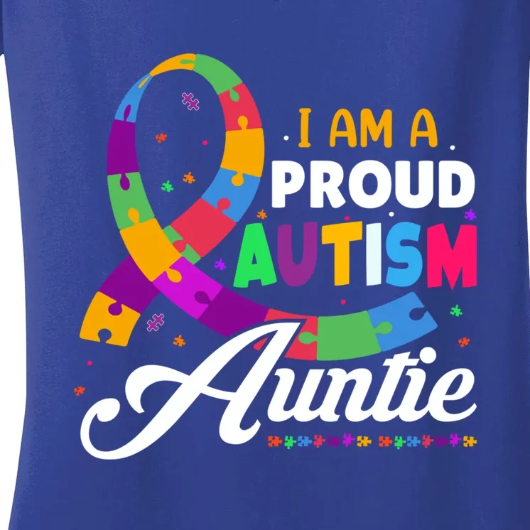 I Am A Proud Autism Auntie Gift Women's V-Neck T-Shirt