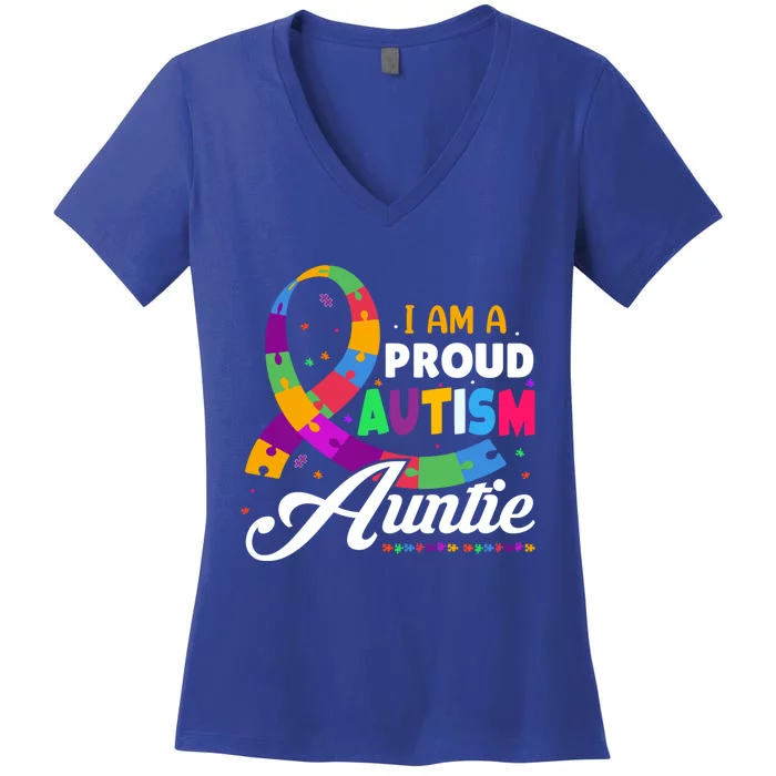 I Am A Proud Autism Auntie Gift Women's V-Neck T-Shirt