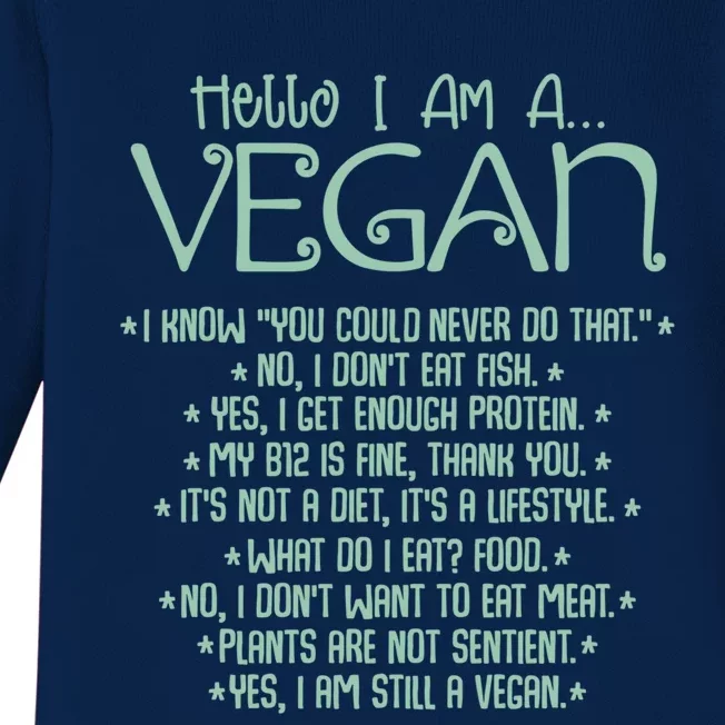 I Am A Vegan Vegetarian Veganism Food Veggie Animal Rights Gift Baby Long Sleeve Bodysuit