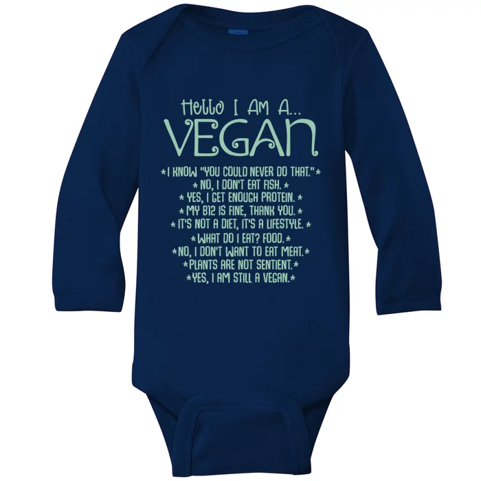 I Am A Vegan Vegetarian Veganism Food Veggie Animal Rights Gift Baby Long Sleeve Bodysuit