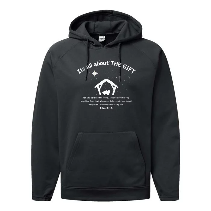 Its All About THE GIFT  Faith based Christmas John 316 Performance Fleece Hoodie