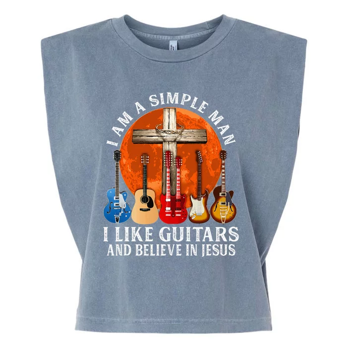 I Am A Simple Man I Like Guitars And Believe In Jesus Garment-Dyed Women's Muscle Tee