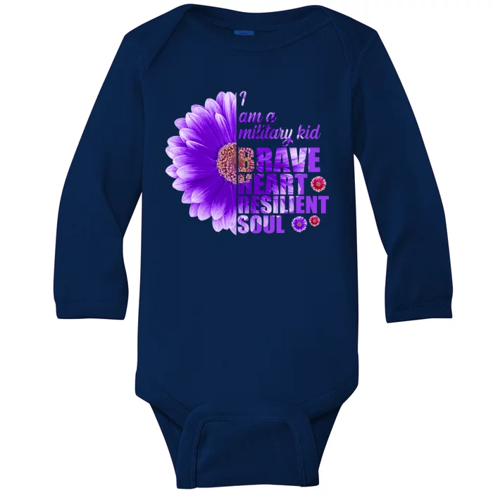 I Am A Military Child Brave Heart Resilient Soul Sunflower Baby Long Sleeve Bodysuit