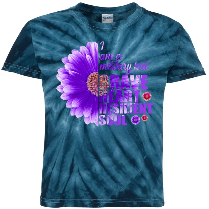 I Am A Military Child Brave Heart Resilient Soul Sunflower Kids Tie-Dye T-Shirt