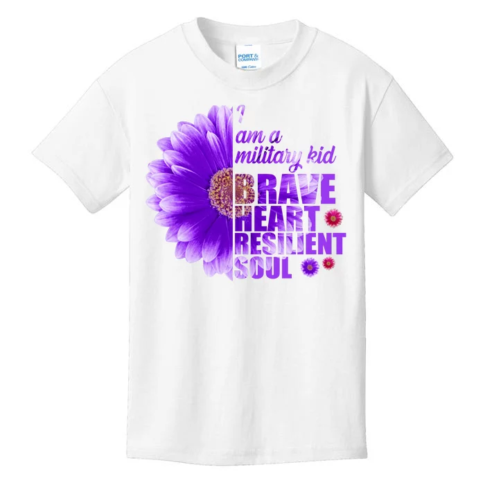 I Am A Military Child Brave Heart Resilient Soul Sunflower Kids T-Shirt