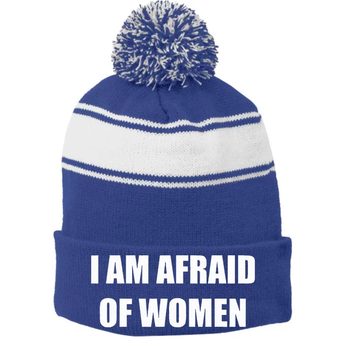 I Am Afraid Of Women Funny Stripe Pom Pom Beanie