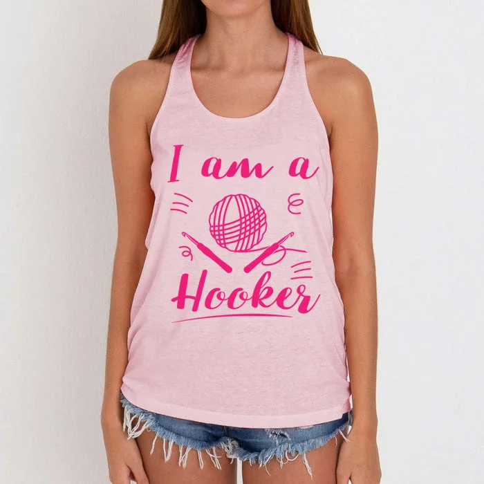 I Am A Hooker Funny Gift Funny Crocheting Crochet Lover Yarn Gift Women's Knotted Racerback Tank