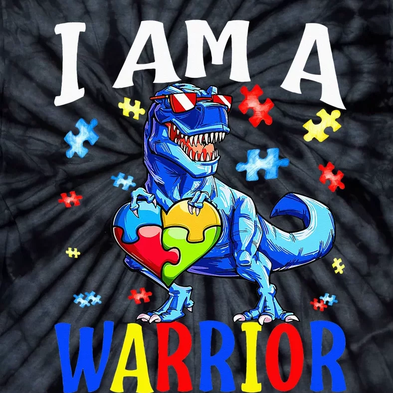 I Am A Warrior Autism Family Dinosaur Autism Awareness Tie-Dye T-Shirt