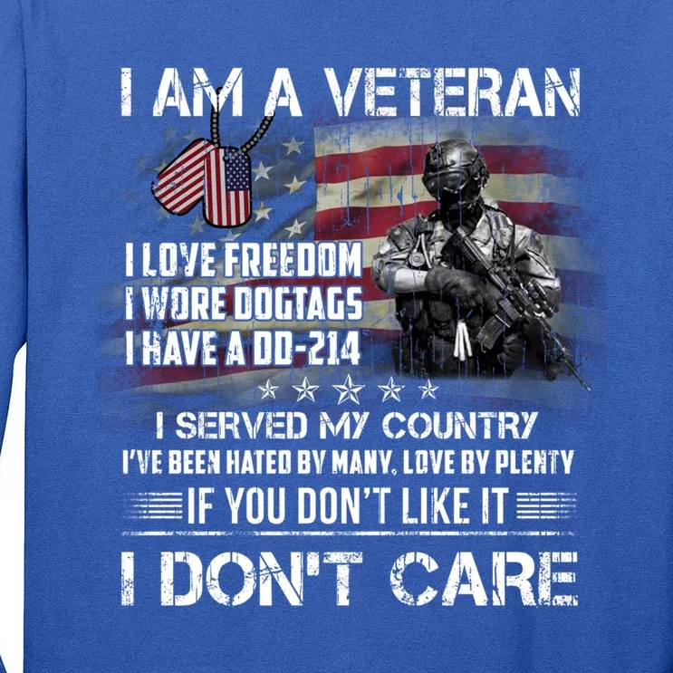 I Am A Veteran I Love Freedom My Country Funny Veteran Gift Tall Long Sleeve T-Shirt