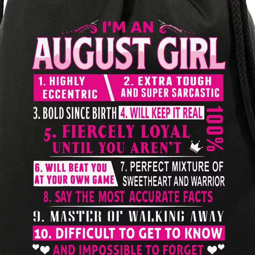 Im An August Girl Shirts August Birthday Drawstring Bag