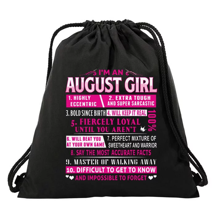 Im An August Girl Shirts August Birthday Drawstring Bag