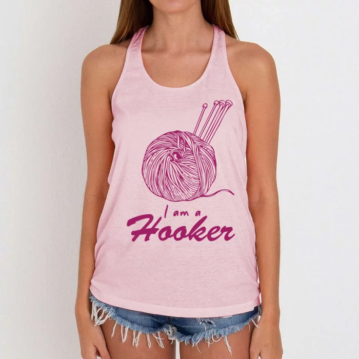 I Am A Hooker Funny Crocheting Crochet Lover Yarn Cool Gift Women's Knotted Racerback Tank