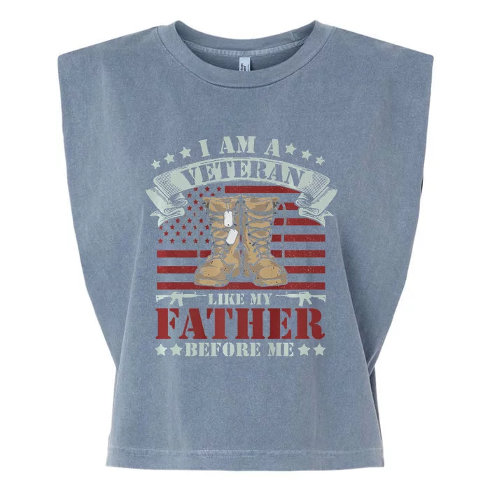 I Am A Veteran Like My Father Before Me American Flag Garment-Dyed Women's Muscle Tee