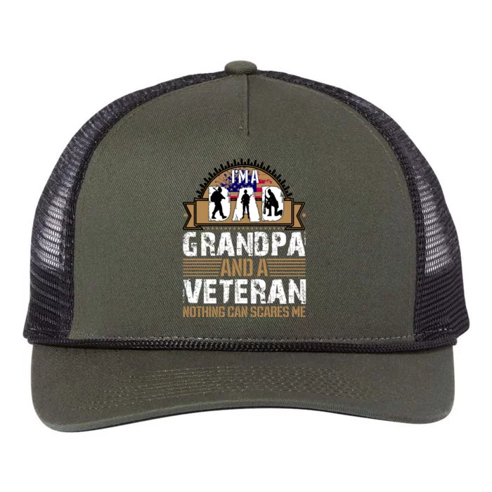 I Am A Dad Grandpa And A Veteran Nothing Can Scares Me Retro Rope Trucker Hat Cap