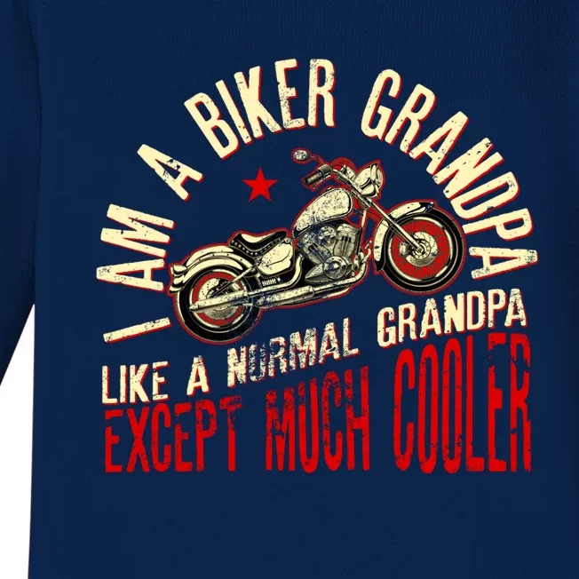 I Am A Biker Grandpa Funny Quote For Grandpa Motorbikes Gift Baby Long Sleeve Bodysuit