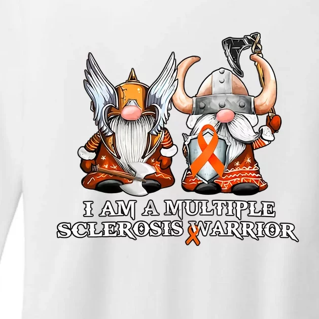 I Am A Multiple Sclerosis Warrior Gnome MS Awareness Orange Ribbon Womens CVC Long Sleeve Shirt