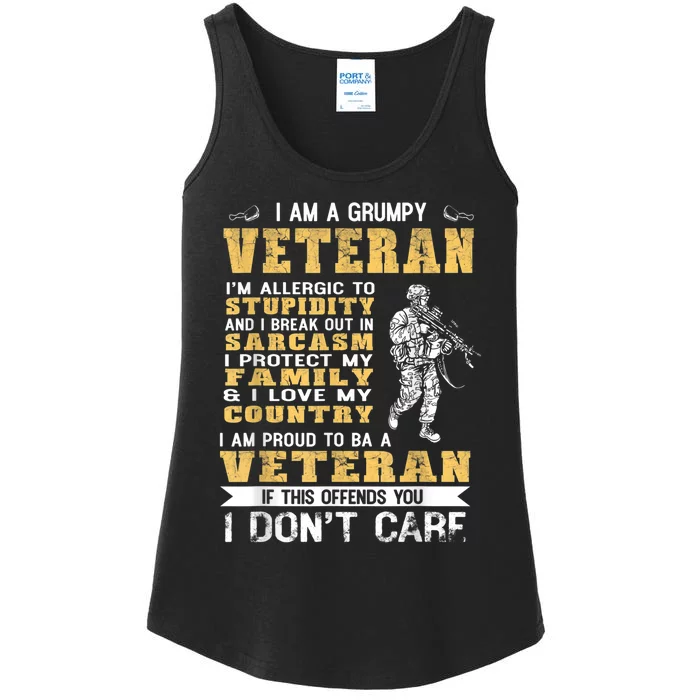 I Am A Grumpy Veteran Proud To Be Veteran Gift Ladies Essential Tank