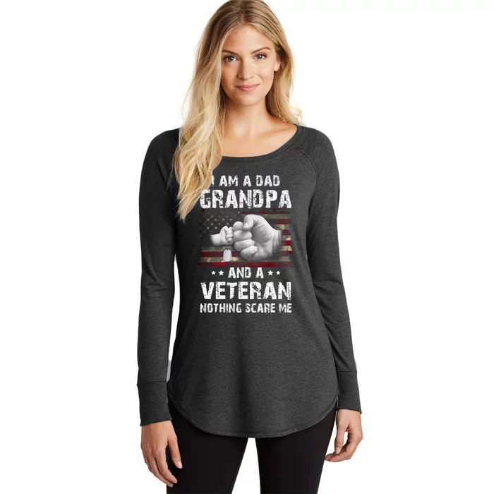 I Am A Dad Grandpa And A Veteran Nothing Scares Me USA Flag Women's Perfect Tri Tunic Long Sleeve Shirt