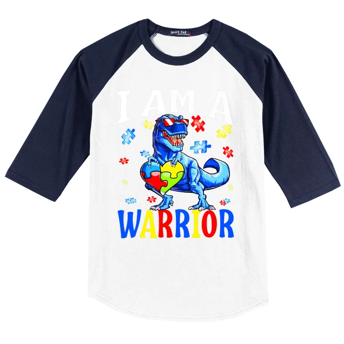 I Am A Warrior Autism Family Dinosaur Autism Awareness Baseball Sleeve Shirt