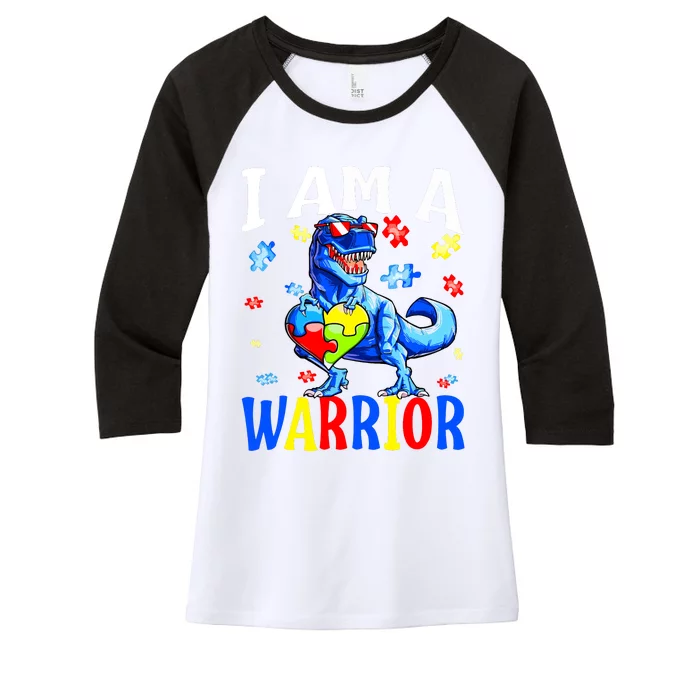 I Am A Warrior Autism Family Dinosaur Autism Awareness Women's Tri-Blend 3/4-Sleeve Raglan Shirt