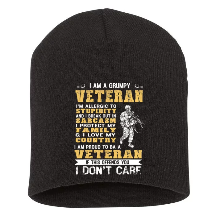 I Am A Grumpy Veteran Proud To Be Veteran Short Acrylic Beanie