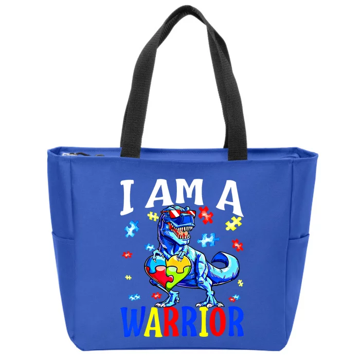 I Am A Warrior Autism Family Dinosaur Autism Awareness Cute Gift Zip Tote Bag