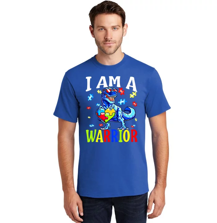 I Am A Warrior Autism Family Dinosaur Autism Funny Gift Tall T-Shirt