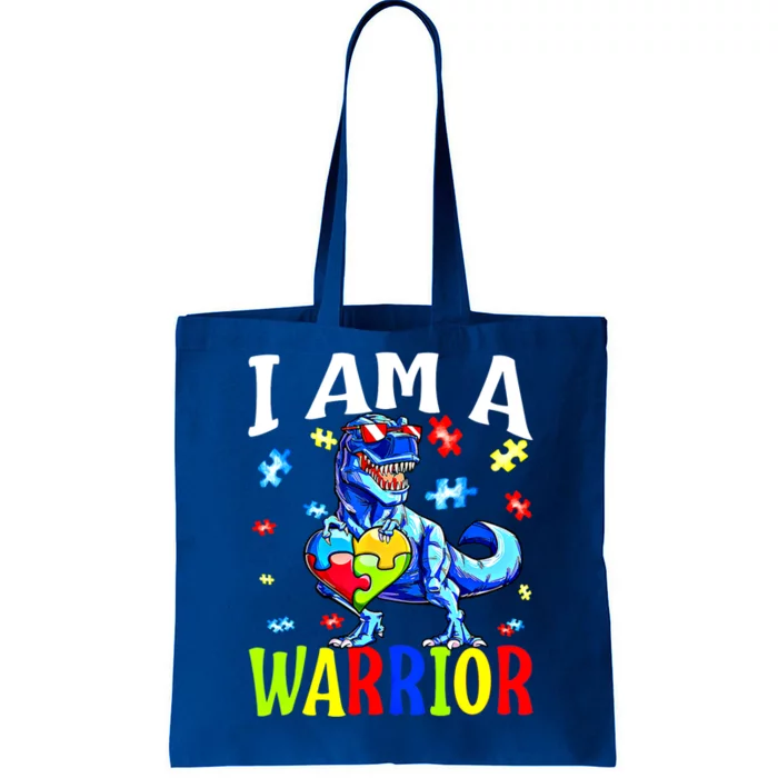 I Am A Warrior Autism Family Dinosaur Autism Funny Gift Tote Bag