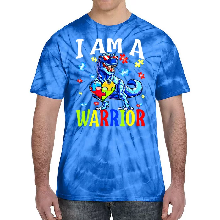 I Am A Warrior Autism Family Dinosaur Autism Funny Gift Tie-Dye T-Shirt