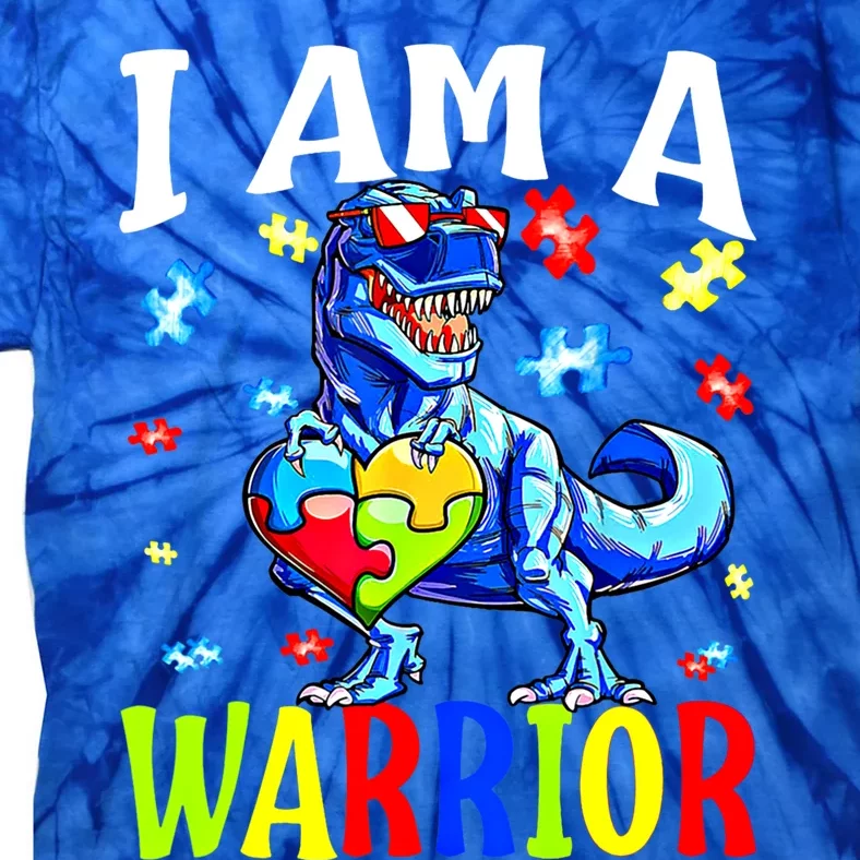 I Am A Warrior Autism Family Dinosaur Autism Funny Gift Tie-Dye T-Shirt