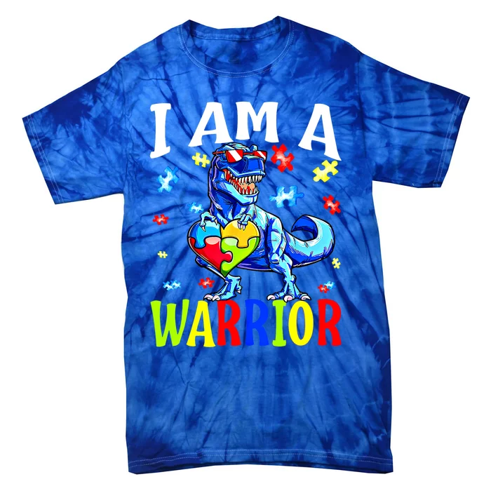 I Am A Warrior Autism Family Dinosaur Autism Funny Gift Tie-Dye T-Shirt