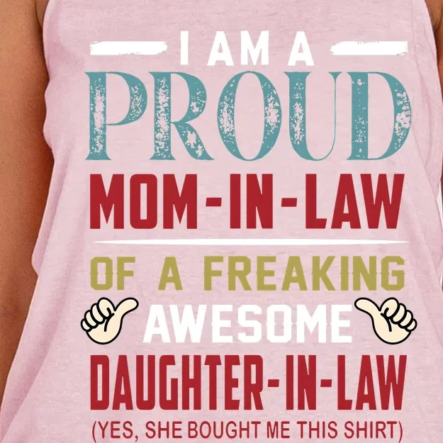 I Am A Proud Mom In Law Of A Freaking Awesome Daughter In Law Women's Knotted Racerback Tank