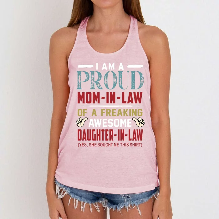 I Am A Proud Mom In Law Of A Freaking Awesome Daughter In Law Women's Knotted Racerback Tank