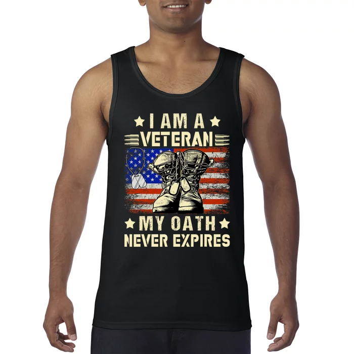 I Am A Veteran My Oath Never Expires Veteran Day Usa Flag Tank Top