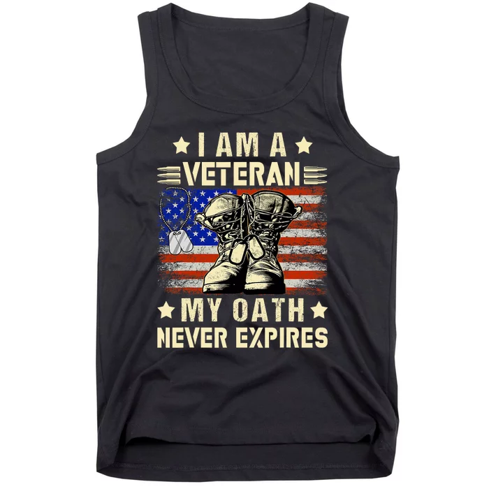 I Am A Veteran My Oath Never Expires Veteran Day Usa Flag Tank Top