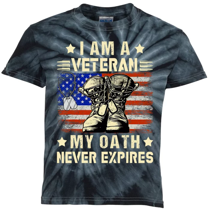 I Am A Veteran My Oath Never Expires Veteran Day Usa Flag Kids Tie-Dye T-Shirt