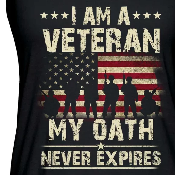 I Am A Veteran My Oath Never Expires Ladies Essential Flowy Tank