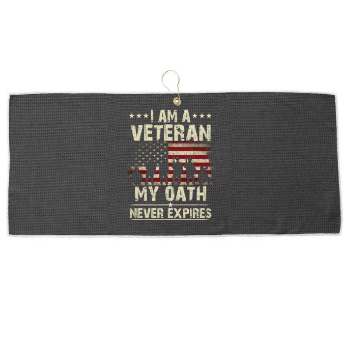 I Am A Veteran My Oath Never Expires Large Microfiber Waffle Golf Towel