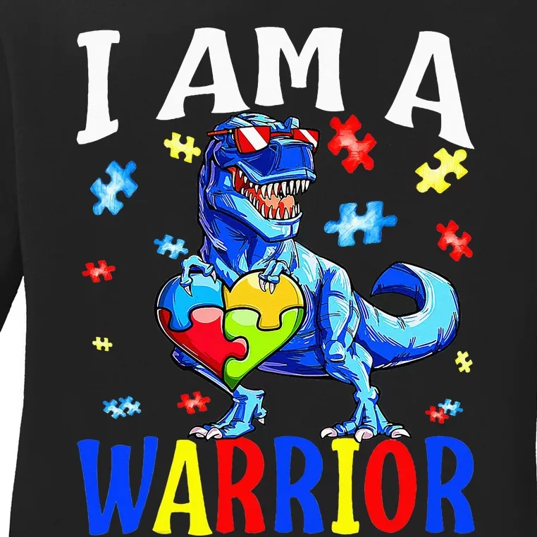 I Am A Warrior Autism Family Dinosaur Autism support Ladies Long Sleeve Shirt