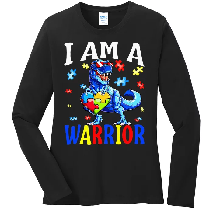 I Am A Warrior Autism Family Dinosaur Autism support Ladies Long Sleeve Shirt