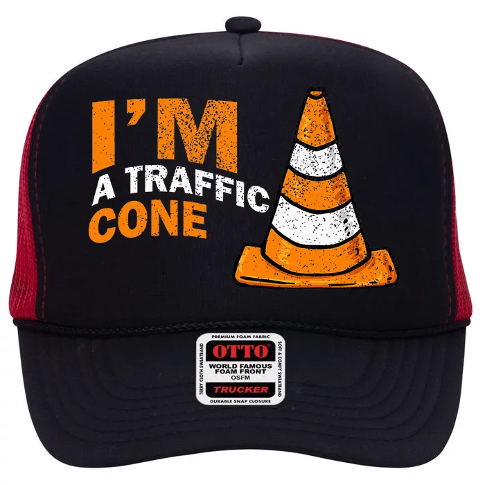 I Am A Traffic Cone Halloween Costume IM Lazy Easy High Crown Mesh Trucker Hat